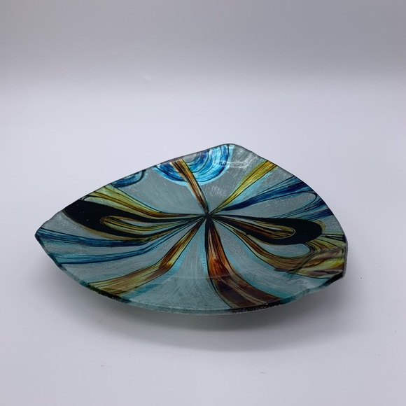 Metallic Quadrifoglio Art Glass Shallow Triangular Trinket Bowl Dish - Picture 7 of 11